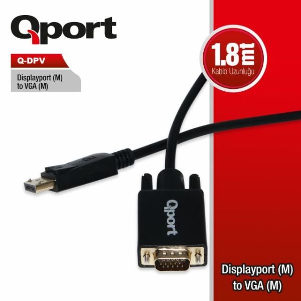 Q-DPV Display Port(M) To VGA(M) 1.8M Kablo Çevirici