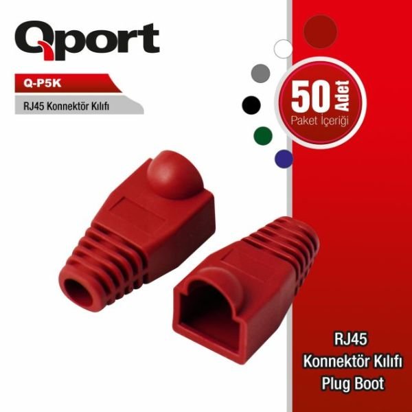 Q-P5K RJ45 KONNEKTÖR KILIFI - PLUG BOOT 50'Lİ PAKET KIRMIZI - CAT5-CAT6 - CAT7