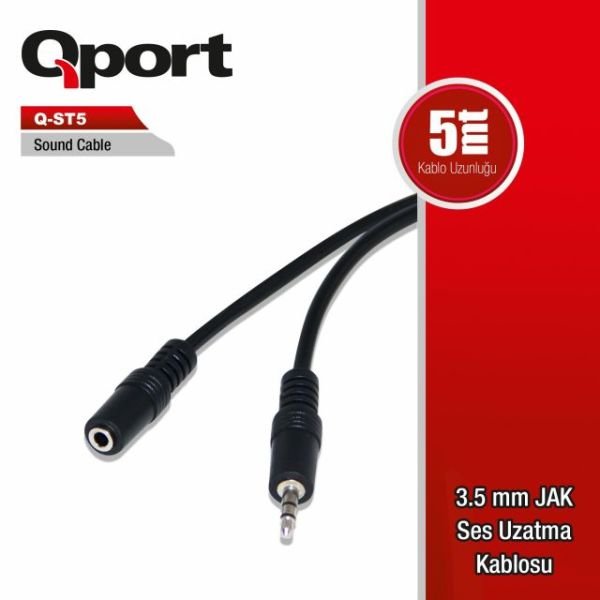 Q-ST5 5 METRE 3.5'' SES - STEREO UZATMA KABLOSU (ERKEK - DİŞİ)