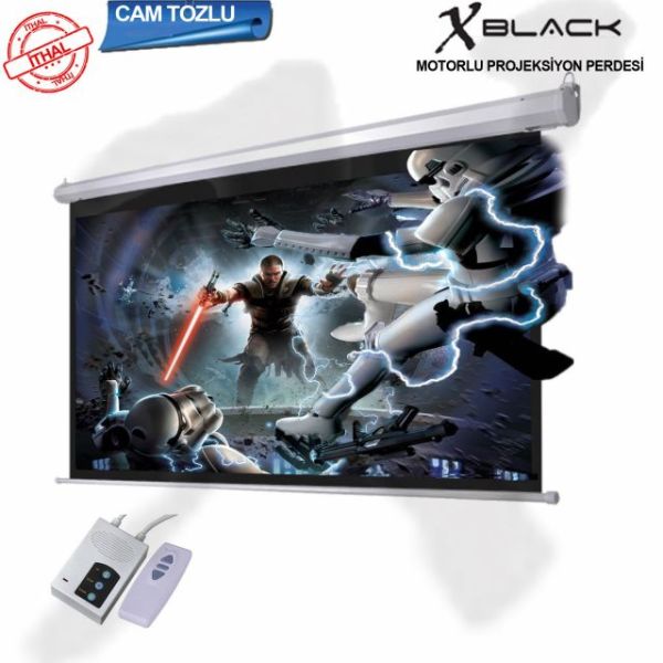 XGE-240 240x200 Pro Siyah Fonlu Cam Tozlu Motorlu Projeksiyon Perdesi