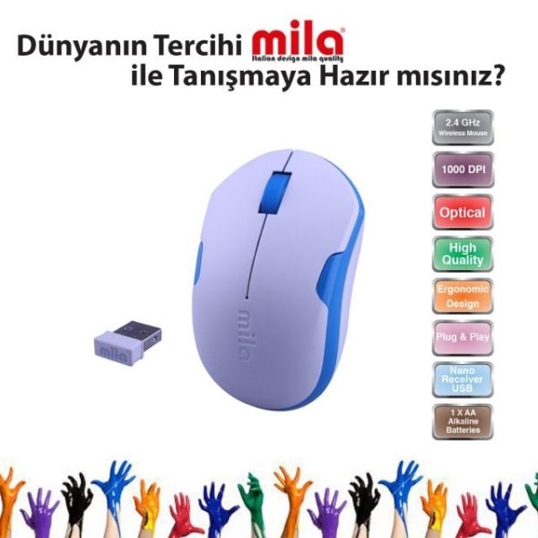 ML371 Kablosuz USB Nano Alıcılı Optik Beyaz,Mavi Şerit Mouse