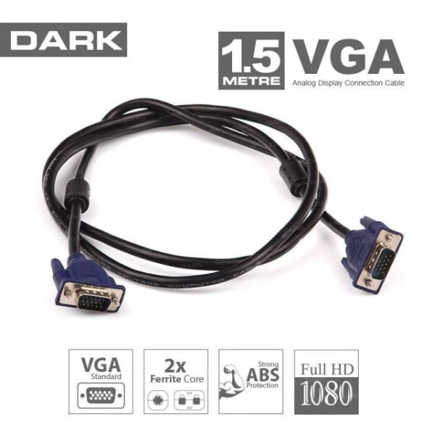 DK-CB-VGA150 1.5M Ferrit Core EMI/RFI Filtreli VGA Görüntü Kablosu
