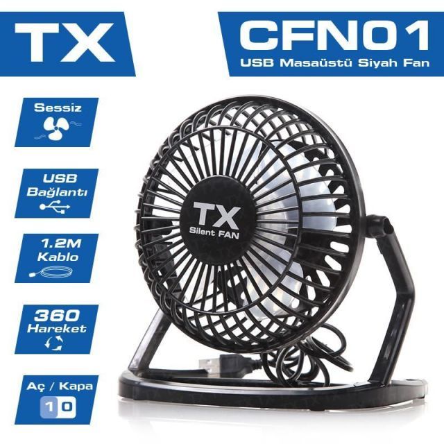 TXACFN01 Masaüstü Plastik Siyah USB Mini Fan