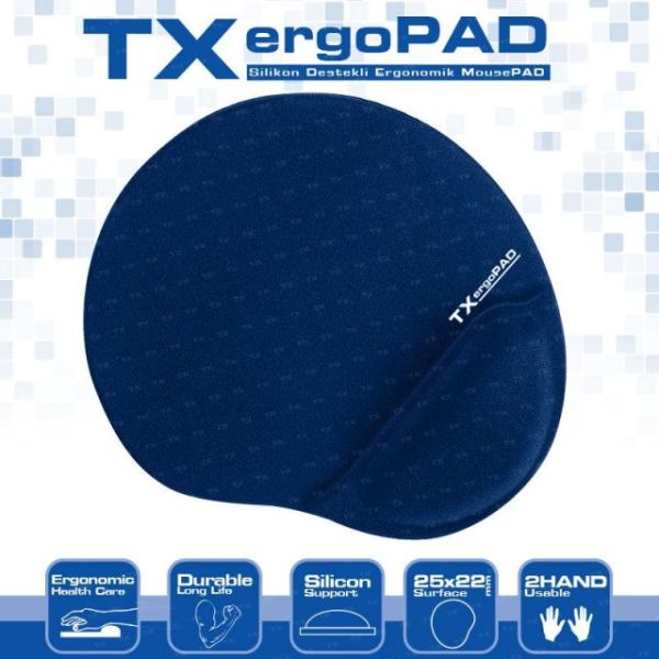 TXACMPAD01DB ErgoPad Plus Bilek Jel Destekli Lacivert Mousepad (250x220x5mm)