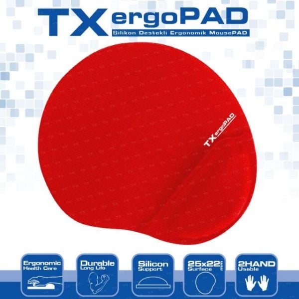 TXACMPAD01RD ErgoPad Plus Bilek Jel Destekli Kırmızı Mousepad (250x220x5mm)