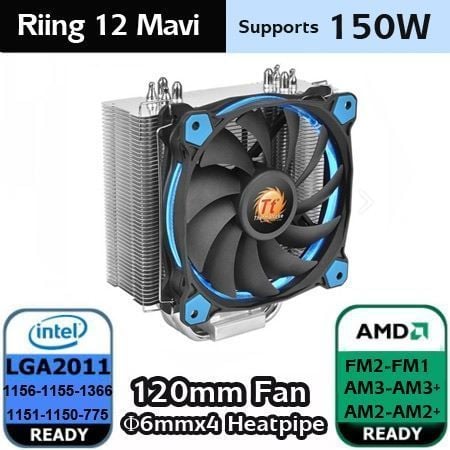 CL-P022-AL12BU-A Riing Silent 12cm Mavi Ledli fanlı CPU Soğutucu İntel LGA2011/1366/115x/