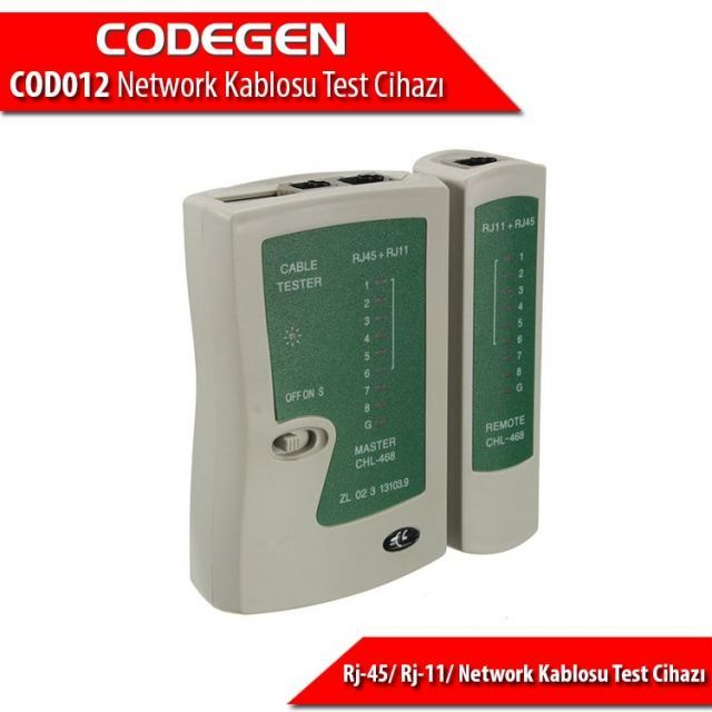 COD012 RJ-45/ RJ-11/ Network Kablosu Test Cihazı (Pil Dahil)