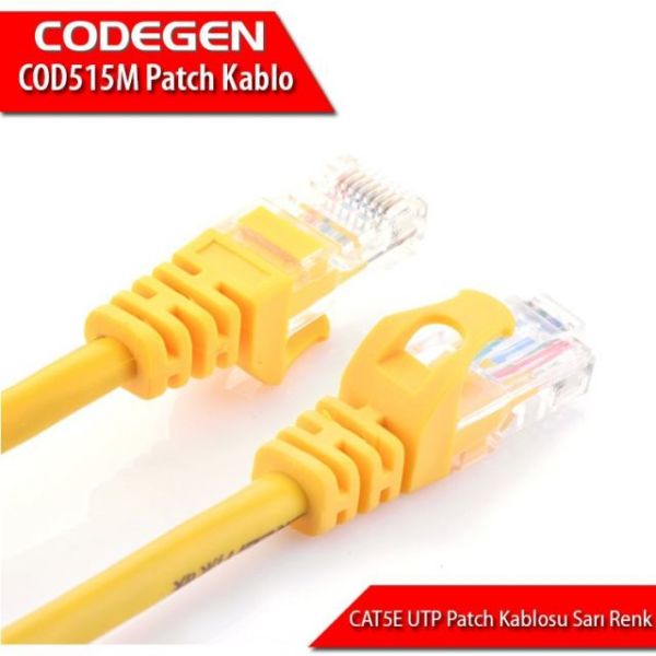 COD515M CAT5E 15M UTP Sarı Patch Network Kablosu