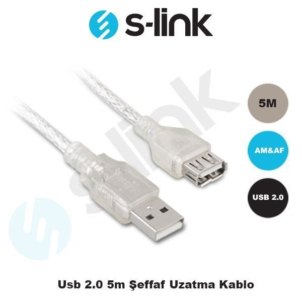 SL-AF2005 5 Metre Usb 2.0 Şeffaf Uzatma Kablosu