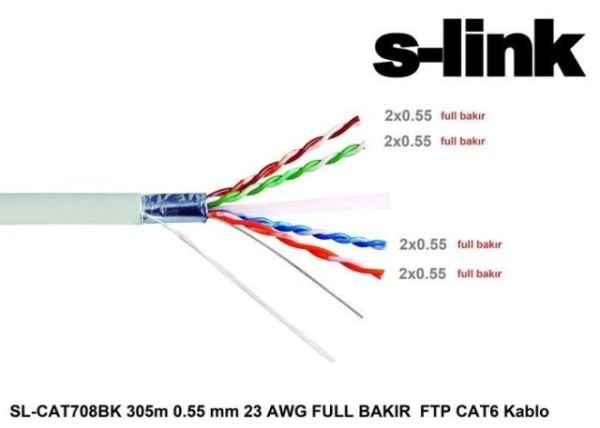 SL-CAT708BK CAT6 305M 0.55mm Awg 23 Full Bakır FTP6 Network Kablosu