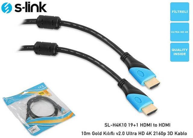 SL-H4K10 10M 19+1 HDMI to HDMI v2.0 Ultra HD 4K 2160p 3D Görüntü Kablosu